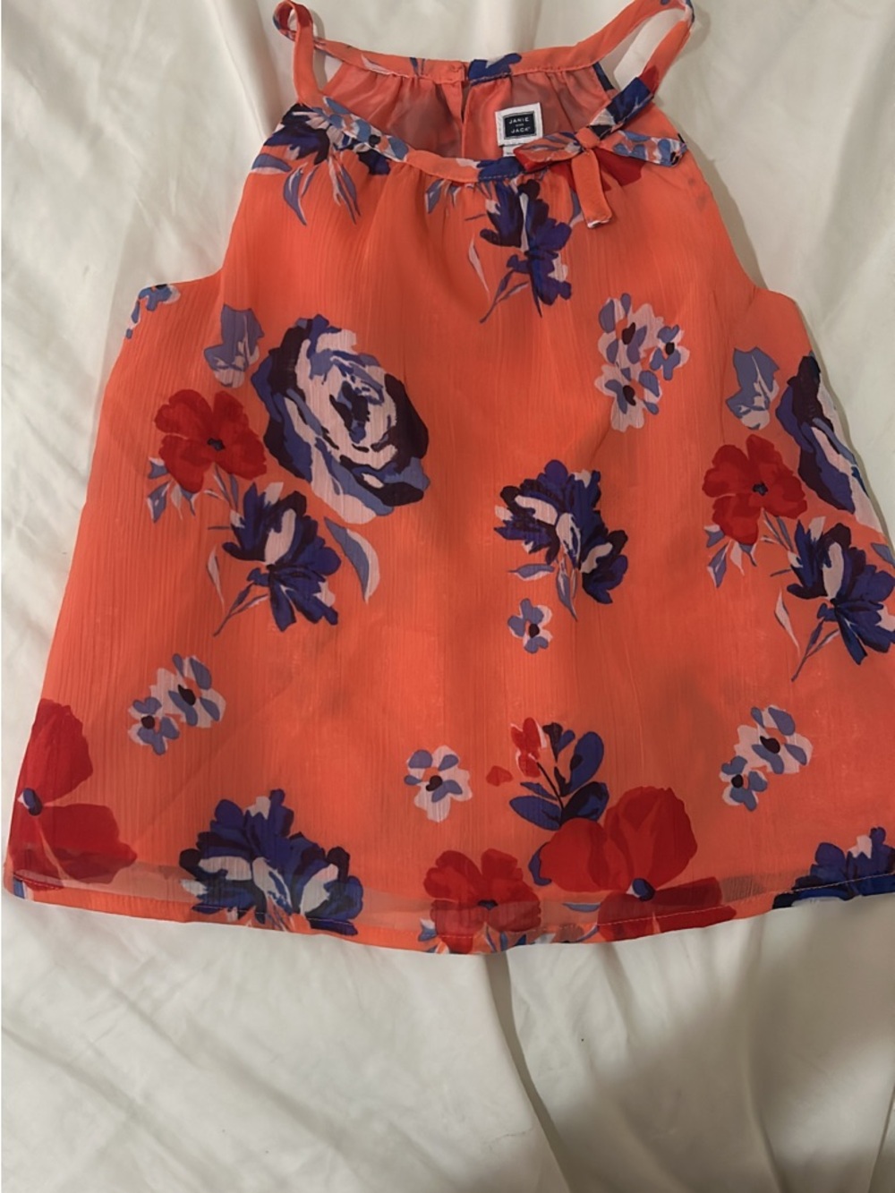 Janie and Jack Coral Floral Halter Top with Blue & Red Blooms